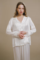 BEYAZ SATEN DANTELLİ GÖMLEKLİ PİJAMA TAKIMI