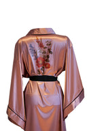 GÜL KURUSU YARASA KOL SİYAH BİYELİ KİMONO