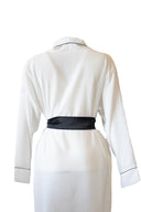 BEYAZ SİYAH BİYELİ ŞAL YAKA KETEN KİMONO