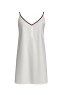 BEYAZ SATEN SÜTLÜ KAHVE BİYELİ DÜĞMELİ GECELİK