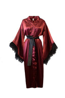 DEVE KUŞU TÜYLÜ SİYAH BİYELİ KİMONO