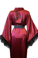 DEVE KUŞU TÜYLÜ SİYAH BİYELİ KİMONO