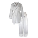 BEYAZ SİYAH BİYELİ ŞAL YAKA KİMONO-PANTOLON TAKIM