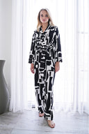 GEOMETRİK GOFRE KUMAŞ KİMONO-PANTOLON TAKIM