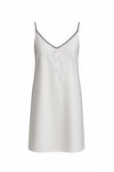 BEYAZ SATEN GRİ BİYELİ DÜĞMELİ GECELİK