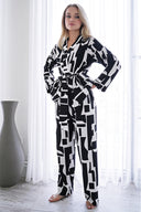 GEOMETRİK GOFRE KUMAŞ KİMONO-PANTOLON TAKIM