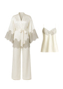 EKRU SATEN FRANSIZ DANTELLİ 3'lü SET