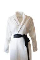 BEYAZ SİYAH BİYELİ ŞAL YAKA KETEN KİMONO