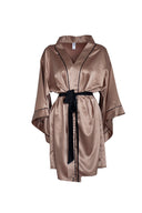 SÜTLÜ KAHVE SİYAH BİYELİ YARASA KOL KİMONO