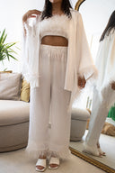 BEYAZ SATEN DEVE KUŞU TÜYLÜ 3'LÜ TAKIM